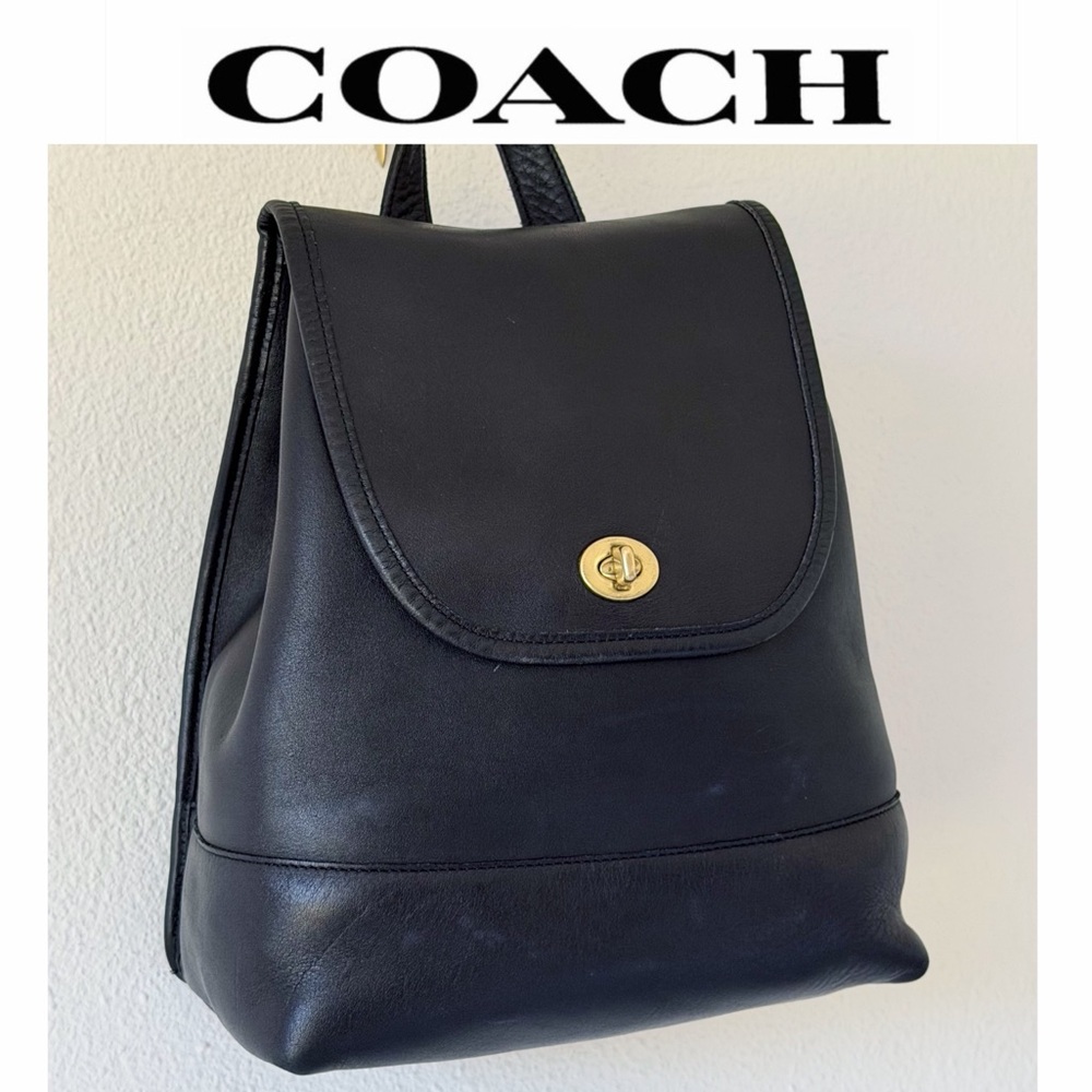 Vintage 90's Coach Black Leather Daypack 9791 Vtg Turnlock Backpack